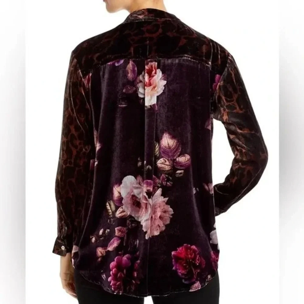 Johnny Was Torine Velvet Oversized‎ Button-Front Short Women's Large Floral - Picture 4 of 6